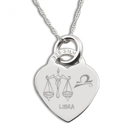Libra Star Sign Heart Shaped Sterling Silver Necklace (can be personalised)