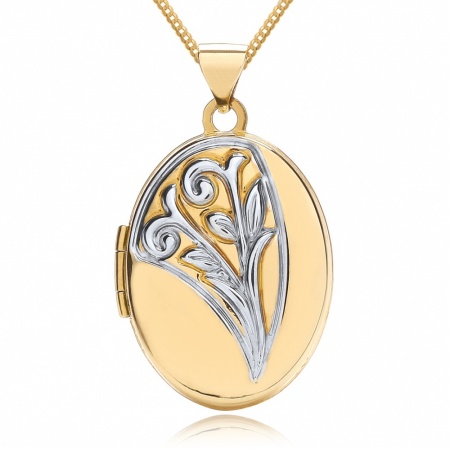 Lily Flower Locket, Personalised, 9ct Yellow & White Gold