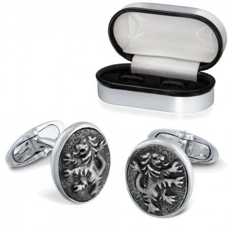 Lion Rampant Cufflinks (Scottish Lion), Sterling Silver, Personalised