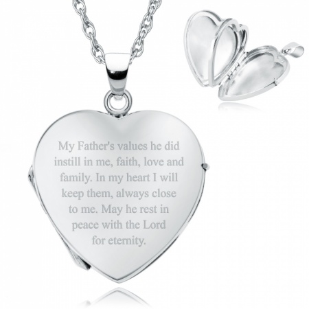 Loss of a Father Heart Shaped Sterling Silver 4 Photo Locket (can be personalised)