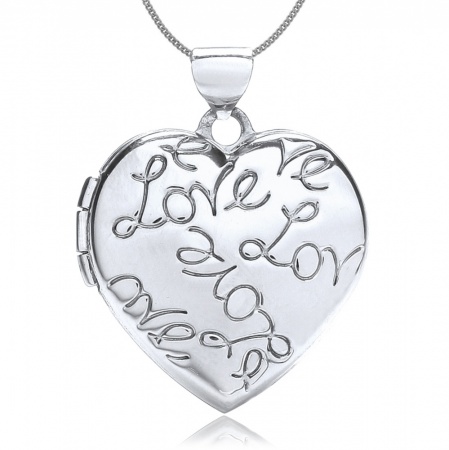 Love Heart Engraved Locket, Personalised, 9ct White Gold