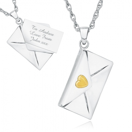 Love Letter & Envelope Necklace, Personalised / Engraved, 925 Sterling Silver