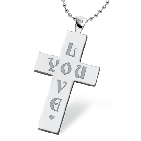 Mens 'Love You' Cross - 925 Sterling Silver Personalised / Engraved