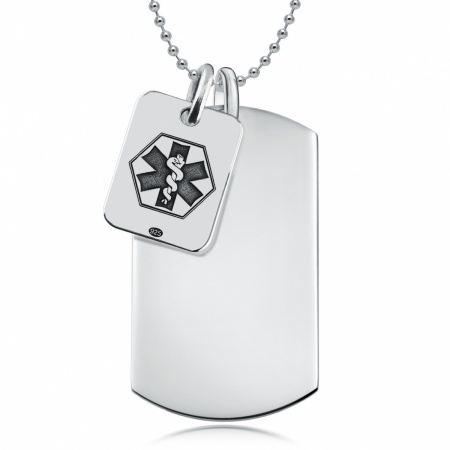 Medical Alert Dog Tag, Personalised, Sterling Silver, SOS Double Tags