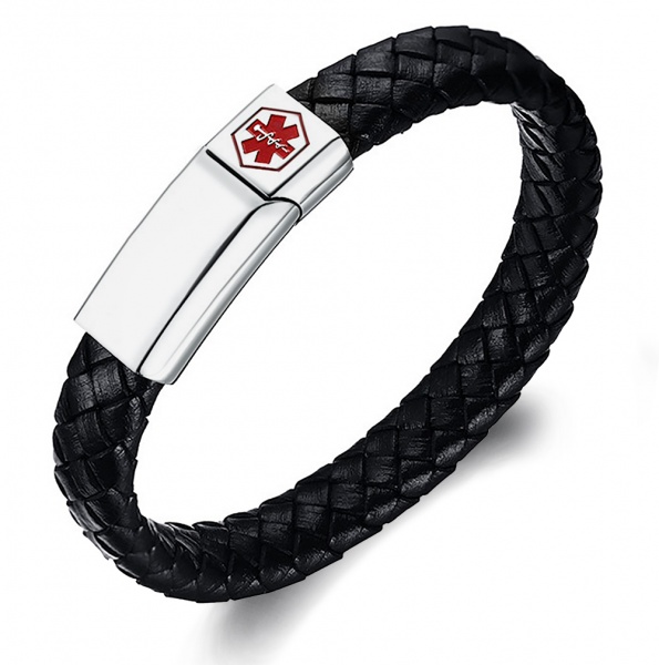 Men's Medical Alert Bracelet, Personalised, Leather & Stainless Steel