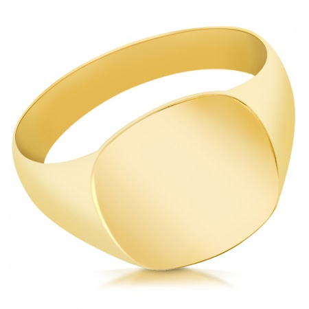 Mens 9ct Gold Cushion Signet Ring, Personalised, Light Weight Yellow Gold