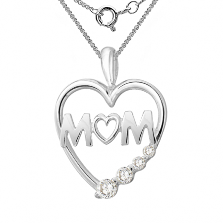 Mum Necklace, Cubic Zirconia Heart & 925 Sterling Silver