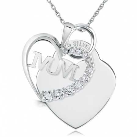 Mum Cubic Zirconia & Sterling Silver Heart Necklace (can be personalised)