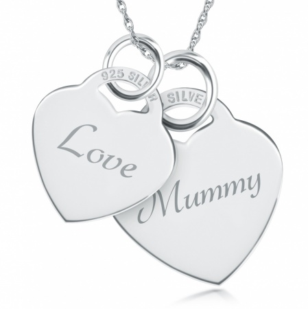 Mummy, Love Double Heart Shaped Sterling Silver Necklace (can be personalised)
