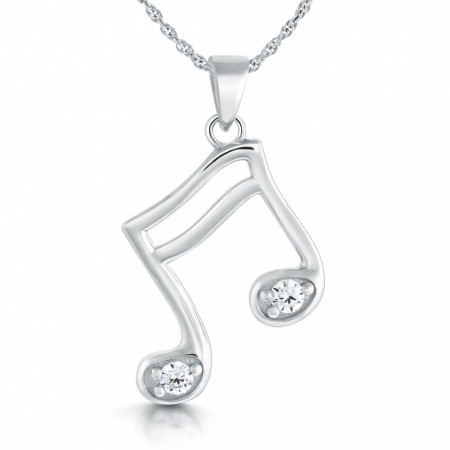 Music Note Necklace, Cubic Zirconia & Sterling Silver