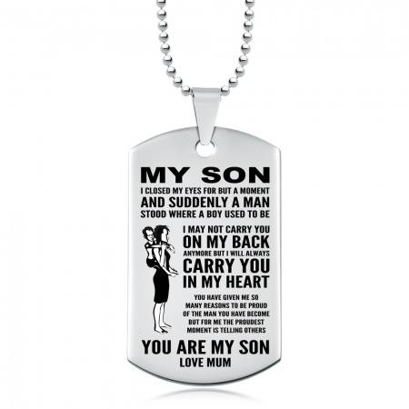 My Son, Love Mum Dog Tag, Personalised, Stainless Steel