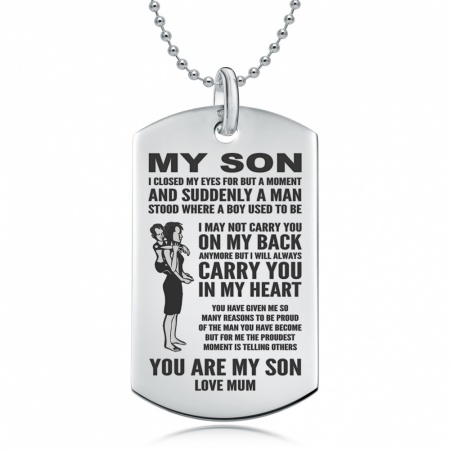 My Son, Love Mum Dog Tag, Personalised, 925 Sterling Silver