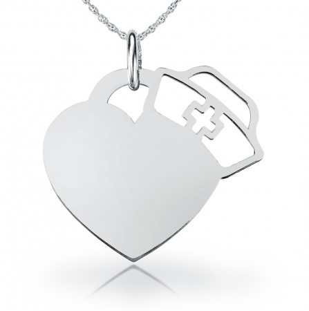 Nurse's Cap Heart Necklace, Personalised, Sterling Silver