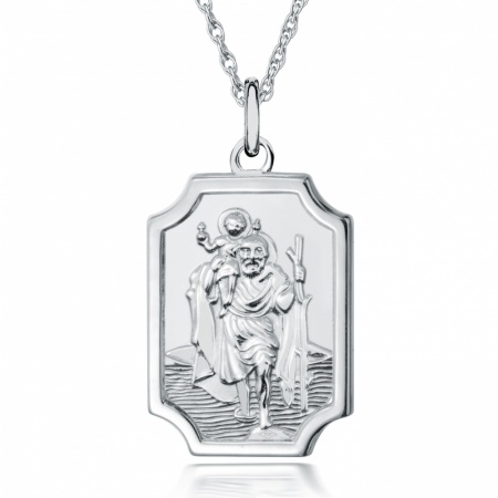 St Christopher Oblong Plaque Necklace, Personalised, Sterling Silver