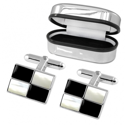 Oblong Onyx, Mother of Pearl & Sterling Silver Cufflinks (can be personalised)