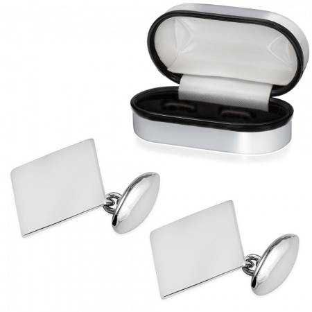 Plain Oblong Cufflinks with Chain, Personalised, 925 Sterling Silver