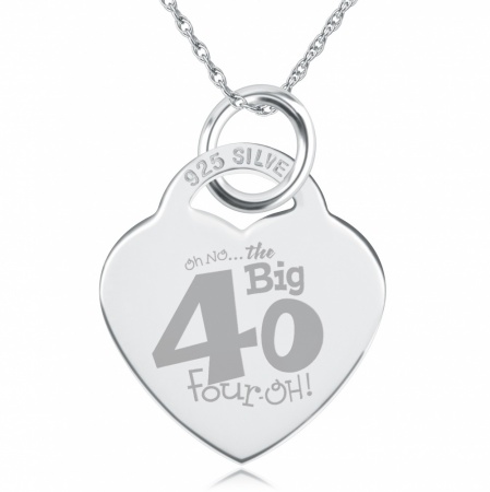 40th Oh-No the Big 40, Heart Shaped Sterling Silver Necklace (can be personalised)