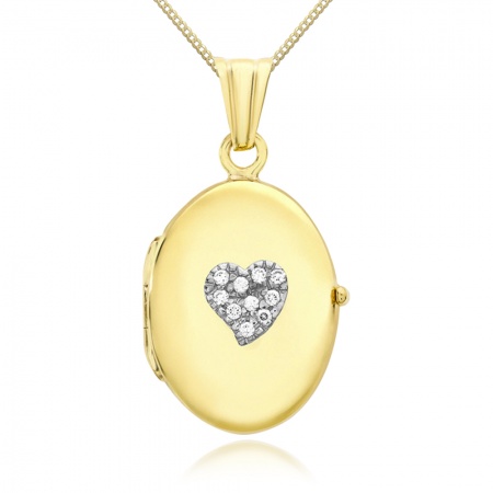 Pave Set Heart Oval Locket, 9ct Yellow Gold, Personalised