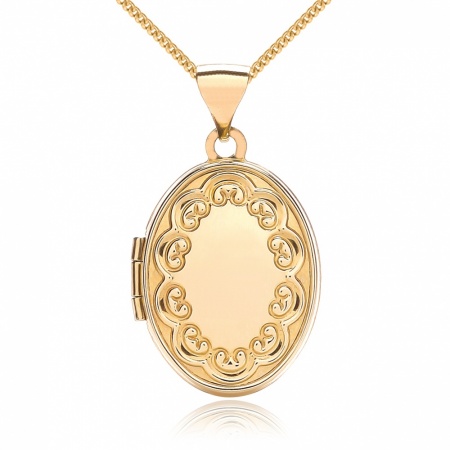 Fancy Border Oval Locket, 9ct Yellow Gold, Personalised / Engraved