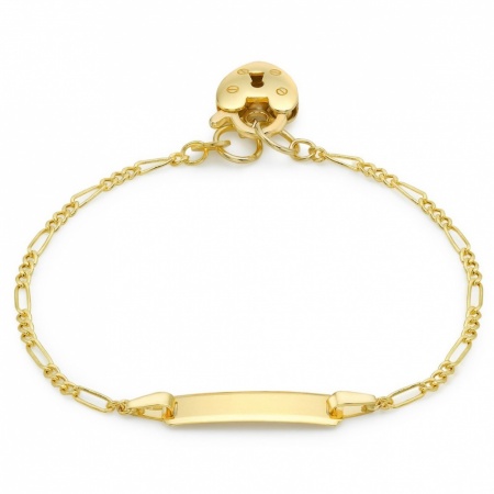 Childrens Figaro ID Bracelet, 9ct Gold, Personalised/ Engraved, with Padlock