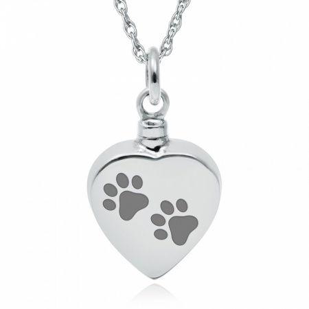 Paw Prints Ashes Memorial Locket Necklace, 925 Sterling Silver (can be personalised)