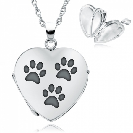 Paw Prints Sterling Silver 4-photo Heart Locket Necklace (can be personalised)