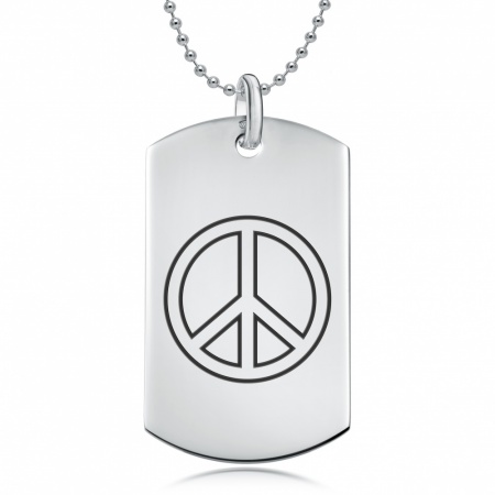 Peace Symbol Dog Tag Necklace, Personalised, Sterling Silver