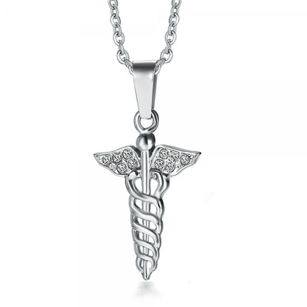 Personalised Medical Caduceus Symbol Necklace, Engraved