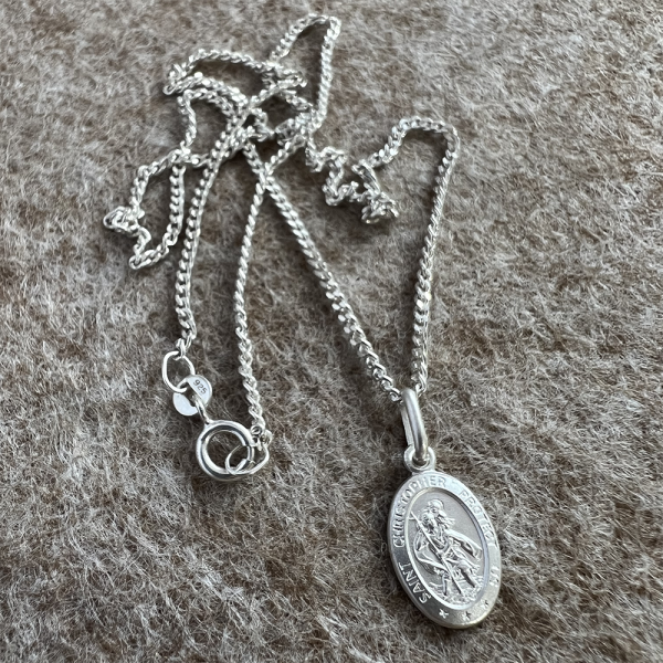 Tiny St Christopher Necklace, Personalised, Sterling Silver