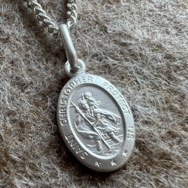 Tiny St Christopher Necklace, Personalised, Sterling Silver