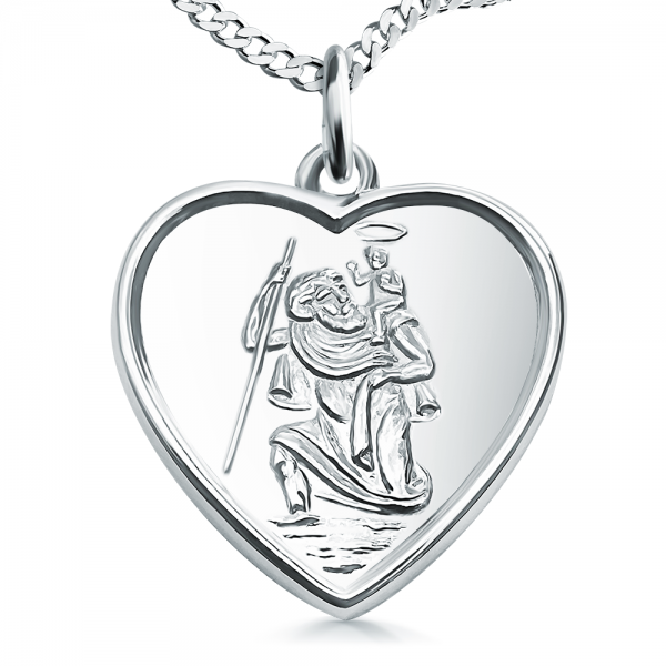 St Christopher Heart Necklace Personalised / Engraved, 925 Sterling Silver