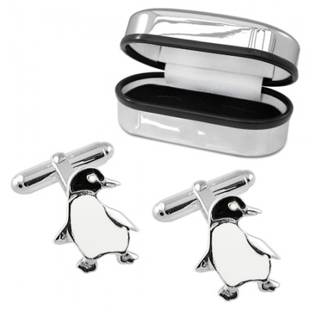 Penguin Cufflinks, Personalisation Available, Sterling Silver & Enamel