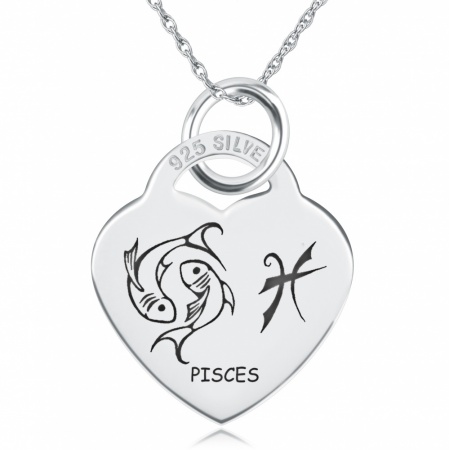 Pisces Star Sign Heart Shaped Sterling Silver Necklace (can be personalised)