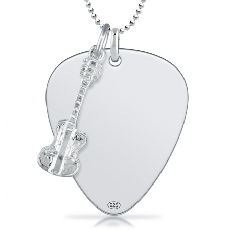 Plectrum with Guitar Necklace, 925 Sterling Silver (can be personalised)