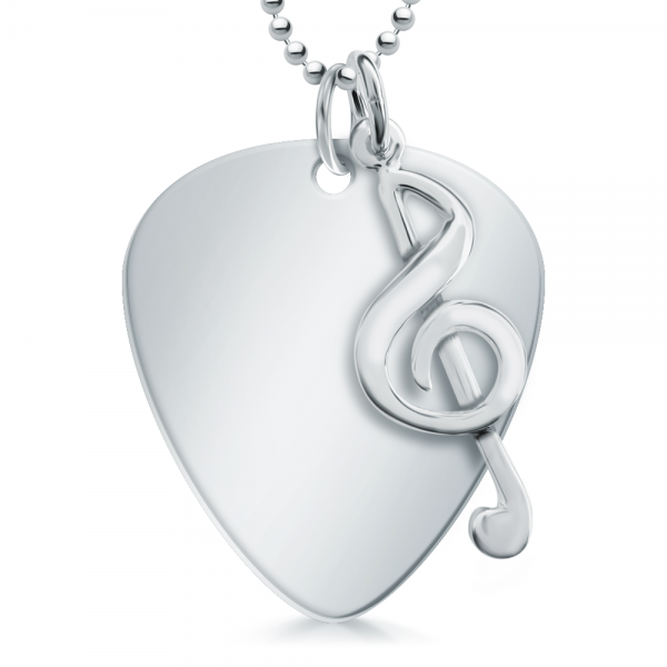 Personalised Plectrum Necklace, with Treble Clef Charm 925 Sterling Silver