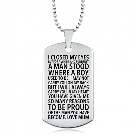 Proud of You Son, Love Mum Dog Tag, Personalised, Stainless Steel
