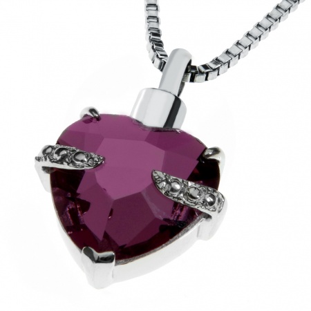 Ashes Urn Memorial Heart Amethyst Crystal Locket Necklace (can be personalised)