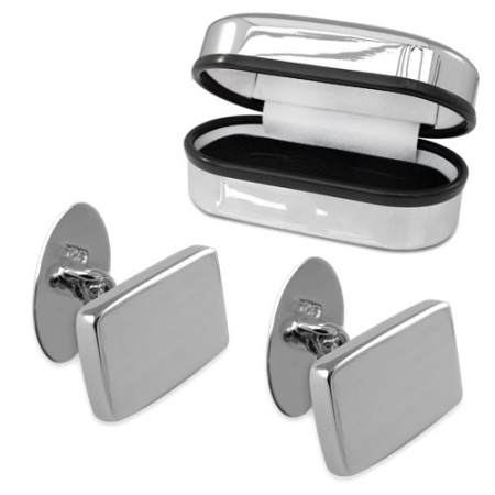 Plain Rectangular Sterling Silver Cufflinks with Chain Link (can be personalised)