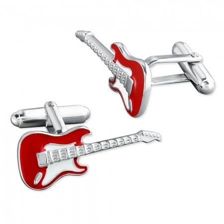 Electric Rock Guitar Cufflinks, Personalised, Sterling Silver with Red Enamel
