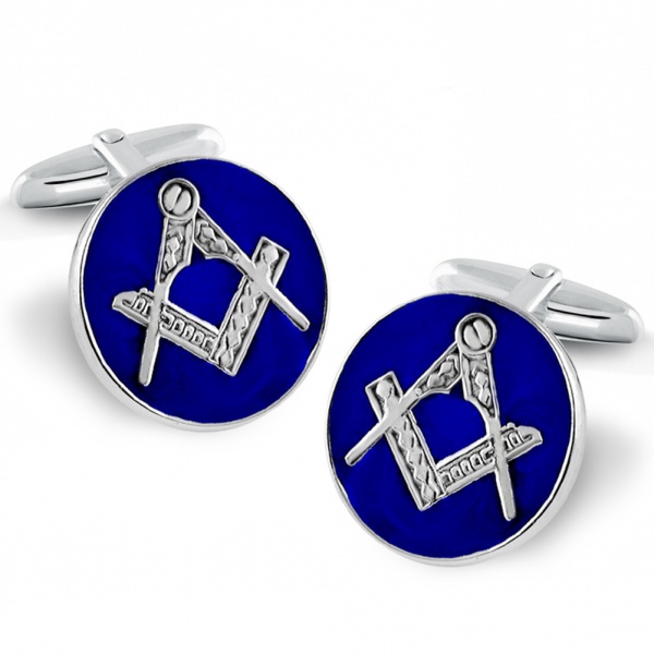 Masonic Round Sterling Silver & Enamel Cufflinks (can be personalised)