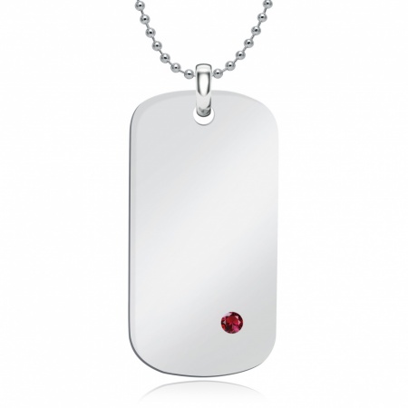 Ruby & Sterling Silver Hallmarked Dog Tag (can be personalised)