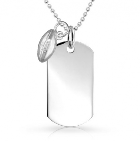 Rugby Ball Dog Tag, 925 Sterling Silver (can be personalised)