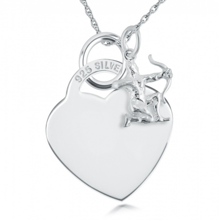 Zodiac Sagittarius Star Sign & Heart Sterling Silver Necklace (can be personalised)