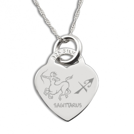 Sagittarius Star Sign Heart Shaped Sterling Silver Necklace (can be personalised)
