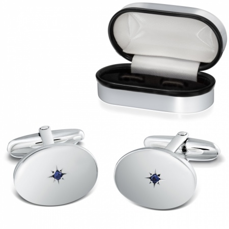 Sapphire Oval Sterling Silver Cufflinks (can be personalised)