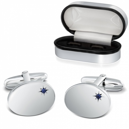 Real Sapphire Cufflinks, Personalised, Sterling Silver