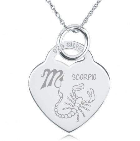Scorpio Star Sign Heart Shaped Sterling Silver Necklace (can be personalised)