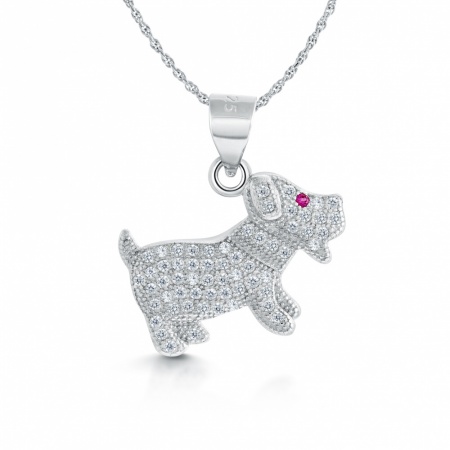 Dog Necklace, Cubic Zirconia & Sterling Silver, Pave Set