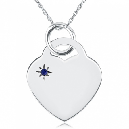 September Birthstone Heart Necklace, Personalised Engraving, Sterling Silver, Sapphire