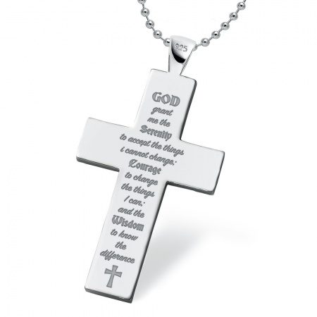 Serenity Prayer Cross Necklace, Personalised / Engraved, 925 Sterling Silver